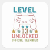 レベル13のロック解除された公式10代の若者ゲーマー スクエアシール (正面)