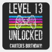 レベル13アンロック13th誕生日ゲーマーパーソナライズされた スクエアシール (正面)