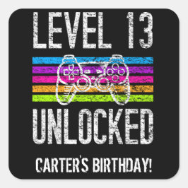 レベル13アンロック13th誕生日ゲーマーパーソナライズされた スクエアシール