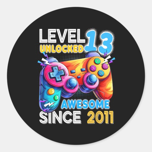 レベル13アンロック ゲーム好きな13歳の誕生日プレゼント ラウンドシール (正面)