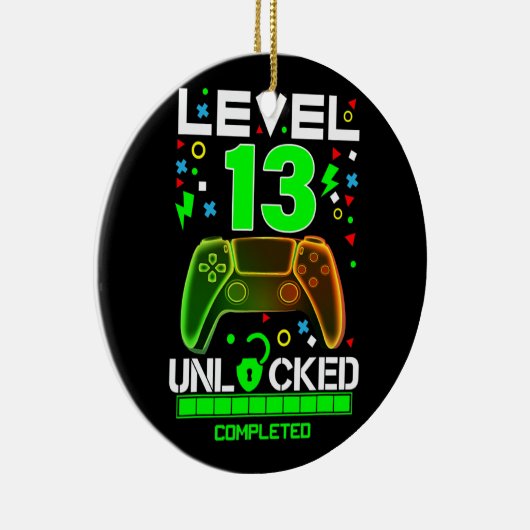 レベル13ロック解除ビデオゲーム13th誕生日ゲーマー セラミックオーナメント (右)