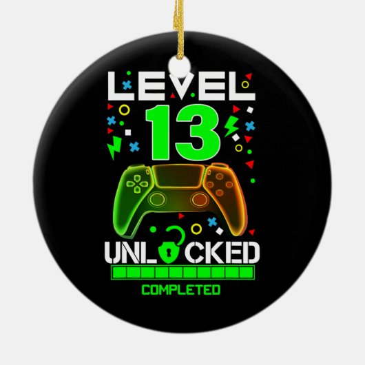 レベル13ロック解除ビデオゲーム13th誕生日ゲーマー セラミックオーナメント (裏面)