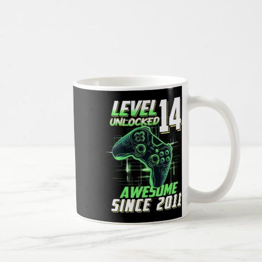 レベル14アンロック 2011年からスゴイ 14歳の誕生日 コーヒーマグカップ (右)