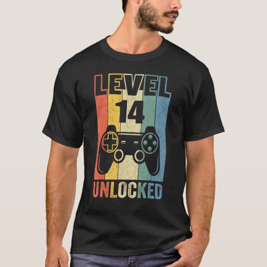 レベル14ロック解除されたビデオゲーマー14誕生日1 Tシャツ (正面)