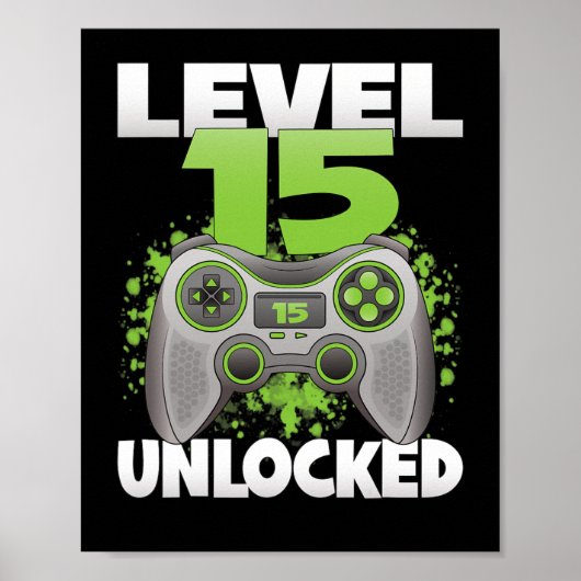 レベル15アンロック ゲーム好きな15歳の誕生日 ポスター (正面)