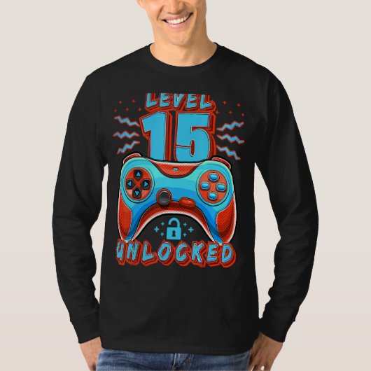 レベル15ロック解除されたビデオゲーム15誕生日ゲーマーB Tシャツ (正面)
