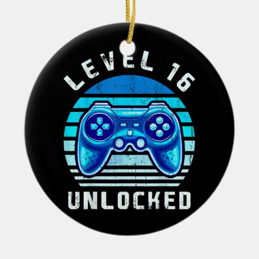 レベル16ロック解除されたビデオゲーム16th誕生日ゲーマー セラミックオーナメント (正面)