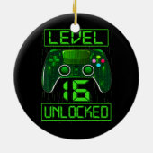 レベル16ロック解除16thビデオゲーマー誕生日少年 セラミックオーナメント (裏面)