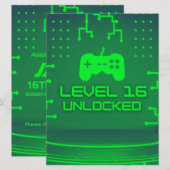 レベル16解除！ゲーミング16歳誕生日パーティー招待状 招待状 (正面/裏面)