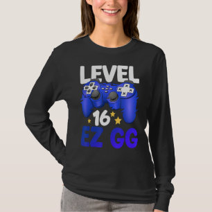 レベル16 EZ GG 16thゲーマーボーイ10代の若者コントローラー Tシャツ