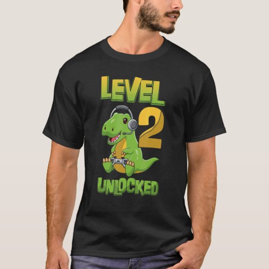レベル2のロック解除された誕生日恐竜2歳のVid Tシャツ (正面)