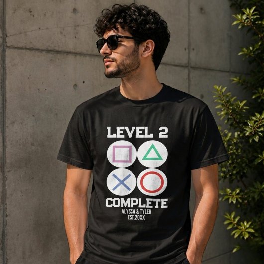 レベル2クリア ゲーマーカップルおそろいデザイン Tシャツ