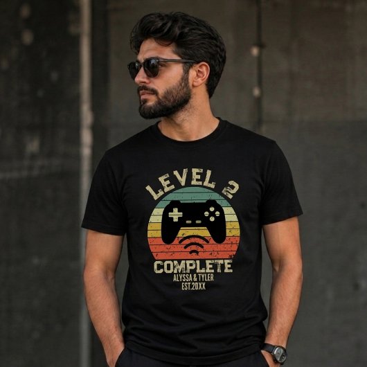 レベル2クリア ゲーマー 結婚 レトロ Tシャツ