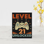 レベル21ロック解除されたビデオゲーマー21st誕生日21年 カード (黄色い花)