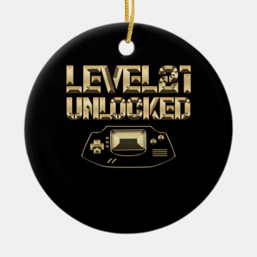 レベル21ロック解除されたヴィンテージゲームパッド21誕生日Gi セラミックオーナメント (正面)