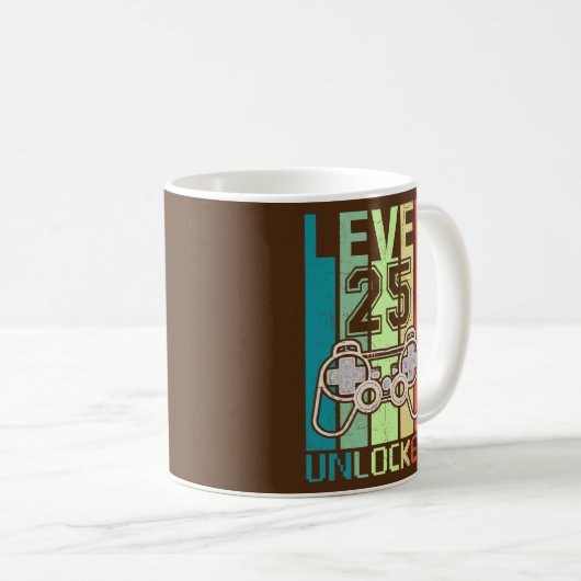 レベル25ロック解除されたビデオゲーマー25番目の誕生日ギフト コーヒーマグカップ (正面右)