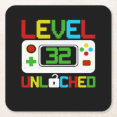 レベル32ロック解除済みビデオゲーム第10誕生日ギフト スクエアペーパーコースター (正面)