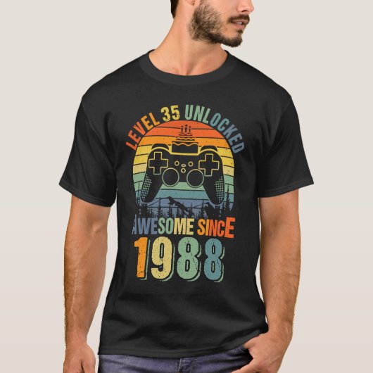 レベル35ロック解除第35誕生日ゲーマー1988ボーイズG Tシャツ (正面)