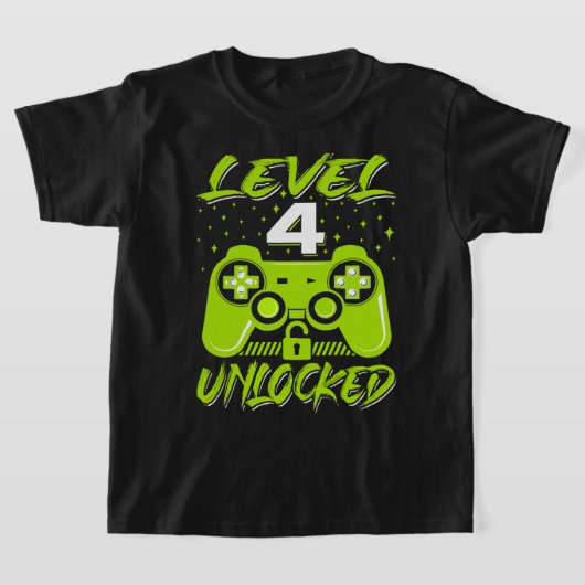 レベル4のロック解除されたビデオゲーム4th誕生日ゲーマーGif Tシャツ (レイダウン)