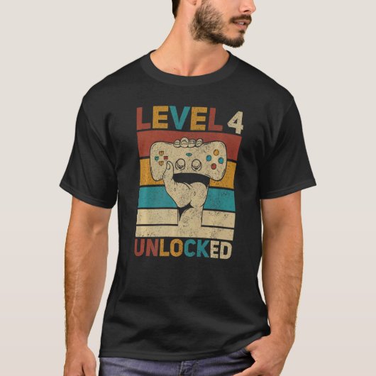 レベル4のロック解除4th誕生日4歳ゲーマーボーイ tシャツ (正面)