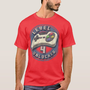 レベル4ロック解除されたビデオゲーム4th誕生日ゲーマーボーイ tシャツ