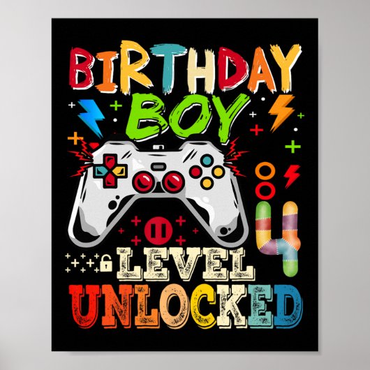 レベル4解除済みゲーマー 4歳の誕生日おめでとう（男の子用） ポスター (正面)