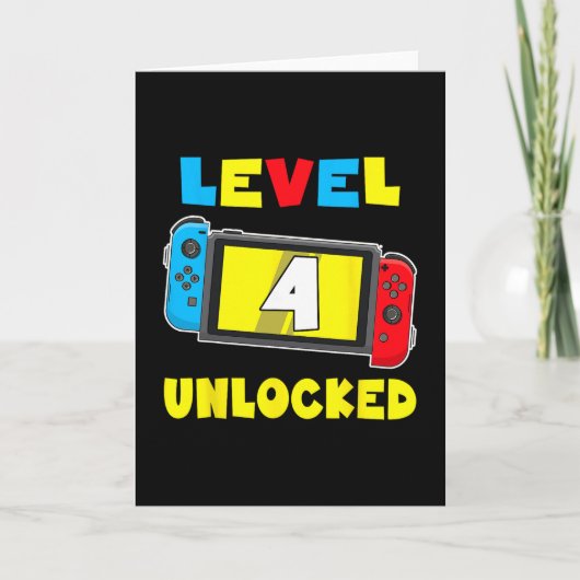 レベル4解除記念!4歳の誕生日おめでとうTシャツ(ビデオゲーム) カード (正面)