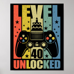 レベル40アンロック ビデオゲーム 40歳誕生日 ゲーマーB ポスター