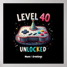 レベル40ロック解除されたゲームスタイル40th誕生日 ポスター