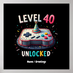 レベル40ロック解除されたゲームスタイル40th誕生日 ポスター