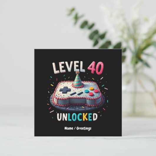 レベル40ロック解除されたゲームスタイル40th誕生日 招待状 (スタンド正面)