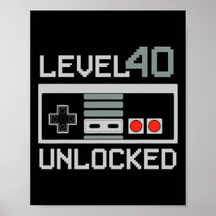 レベル40解除 ビデオゲームプレイヤー レトロ 40歳 誕生日 ポスター