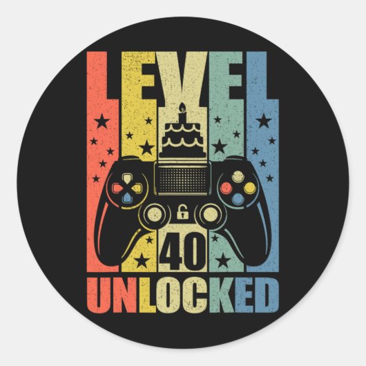 レベル40解除 ビデオゲーム 40歳の誕生日 ゲーマーB ラウンドシール (正面)