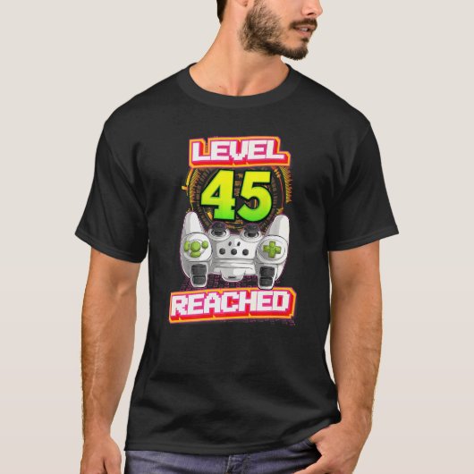 レベル45に達したゲーマー45誕生日ビデオゲーム Tシャツ (正面)