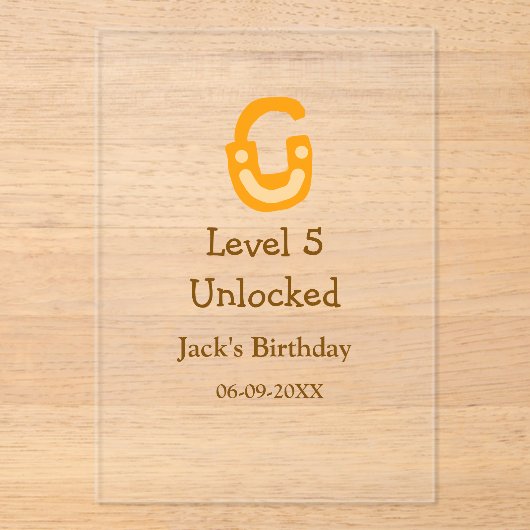 レベル5のロック解除されたオレンジ色の茶色のハッピーバースデー アクリル招待状 (正面)