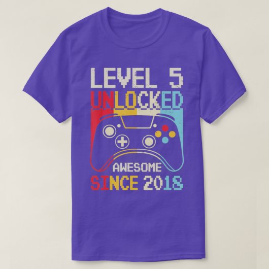 レベル5ロック解除されたビデオゲーム5th誕生日ゲーマーボーイ tシャツ (デザイン正面)