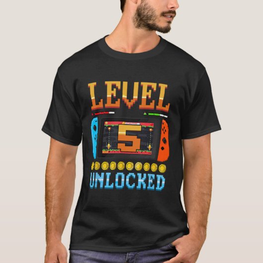 レベル5解除 5歳の誕生日 お祝いTシャツ ゲーム Tシャツ (正面)