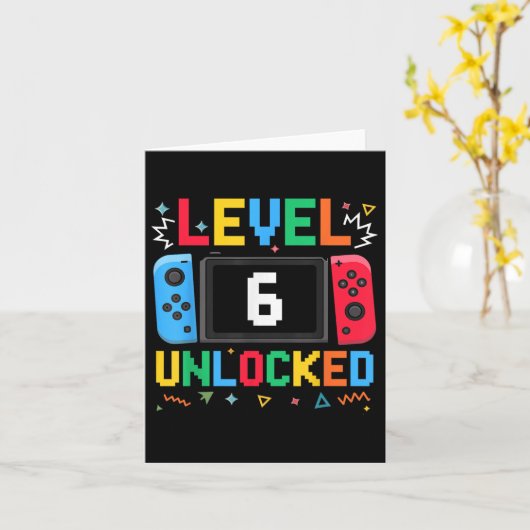 レベル6ロック解除された誕生日ビデオゲーマー6誕生日 カード (黄色い花)