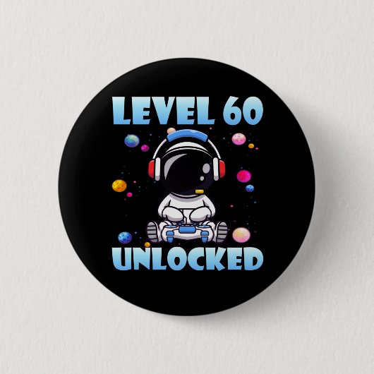 レベル60ロック解除されたビデオゲーム60th誕生日PC Gami 缶バッジ (正面)