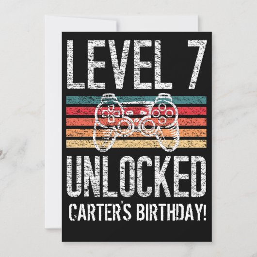 レベル7のロック解除された7番目の誕生日 パーソナライズされた 招待状 (正面)