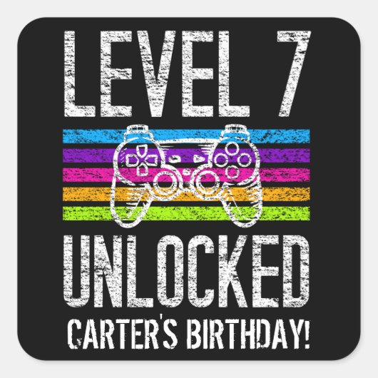 レベル7アンロック第7誕生日ゲーマパーソナライズされたー スクエアシール (正面)