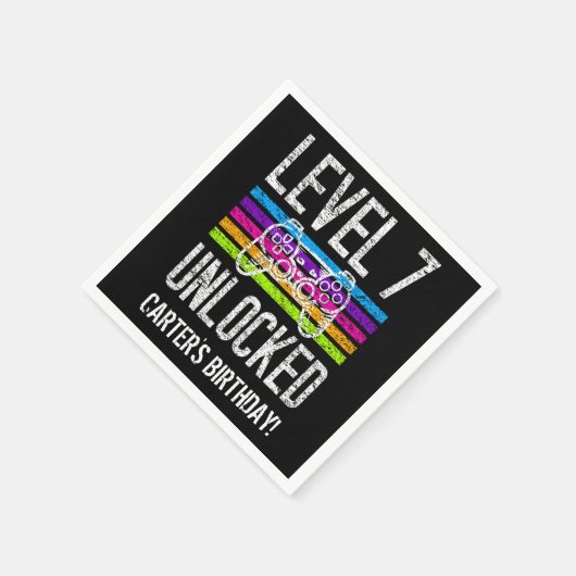 レベル7アンロック第7誕生日ゲーマパーソナライズされたー スタンダードカクテルナプキン (角)