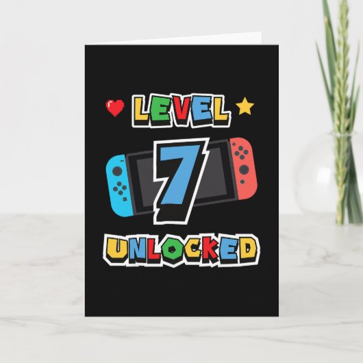 レベル7解除 7歳の誕生日 キッズのビデオゲーム 7才 カード (正面)