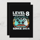 レベル8のゲーマー誕生日プレゼント 招待状 (正面/裏面)