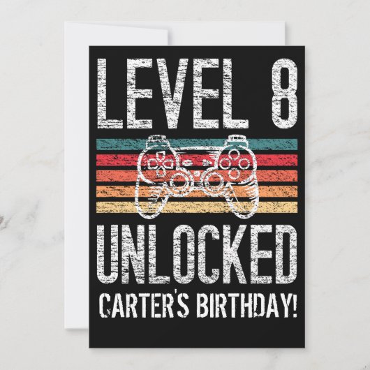 レベル8のロック解除された8番目の誕生日 パーソナライズされた 招待状 (正面)