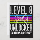 レベル8アンロック第8誕生日ゲーマパーソナライズされたー 招待状 (正面)