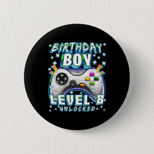 レベル8アンロック記念ビデオゲーム好き男子8歳の誕生日 缶バッジ (正面)