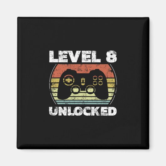 レベル8アンロック おもしろビデオゲーマー 8歳の誕生日 マグネット (正面)