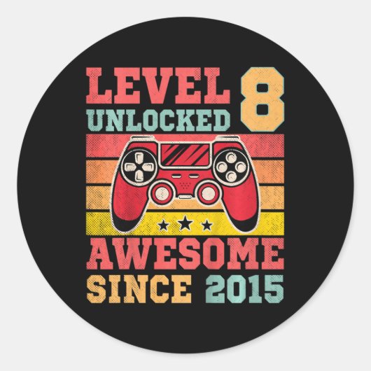 レベル8ロック解除ヴィンテージビデオゲーム8誕生日G ラウンドシール (正面)