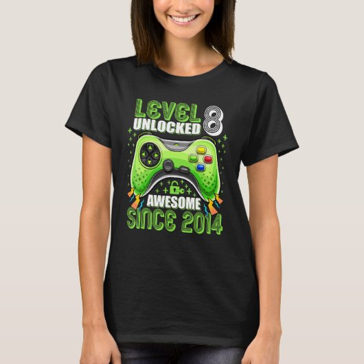 レベル8ロック解除素晴らし2014ビデオゲーム8誕生 Tシャツ (正面)